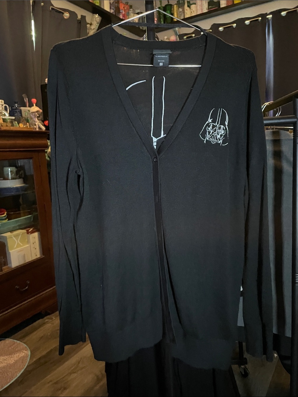 Black Darth Vader Embroidered V-Neck Cardigan Sweater - Women